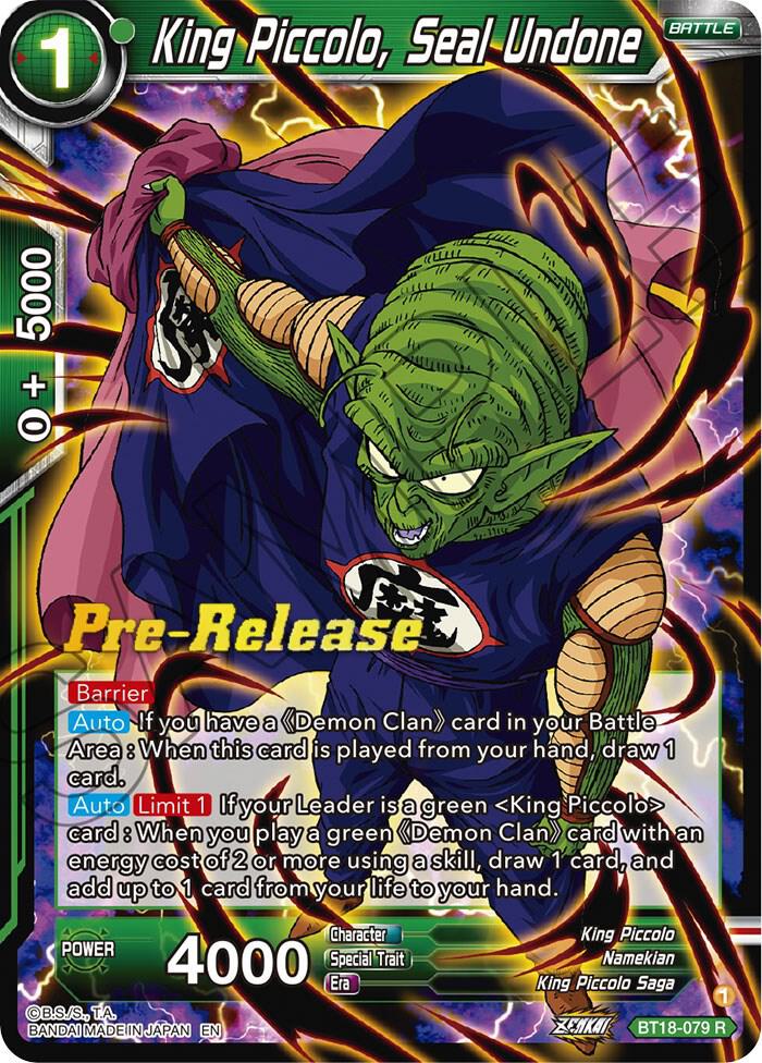 King Piccolo, Seal Undone BT18-079 card from Dawn of the Z-Legends Pre-Release Cards