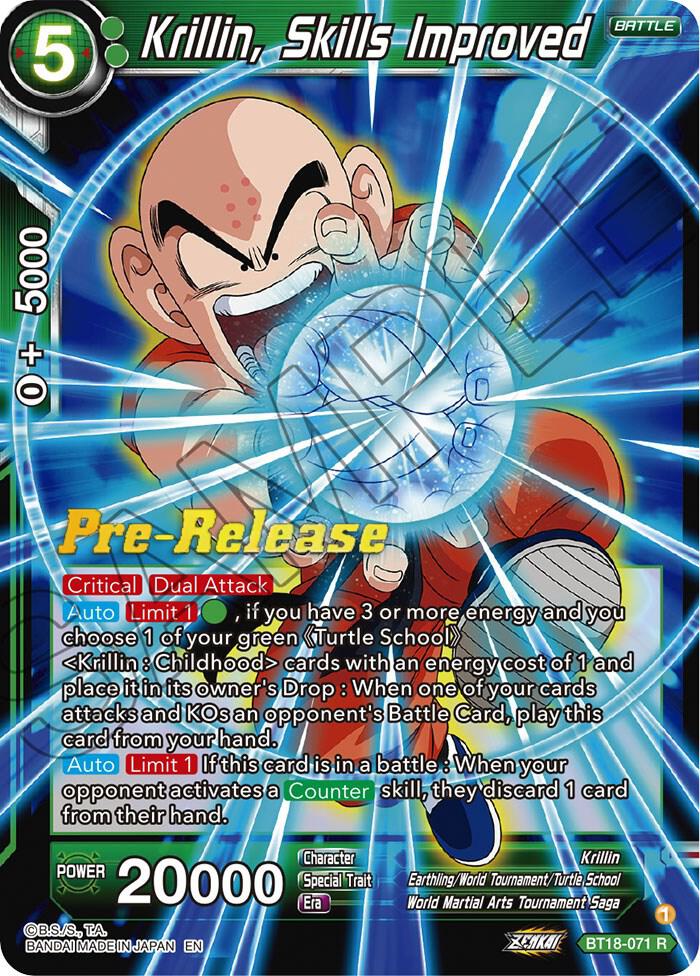 Krillin, Skills Improved BT18-071 card from Dawn of the Z-Legends Pre-Release Cards