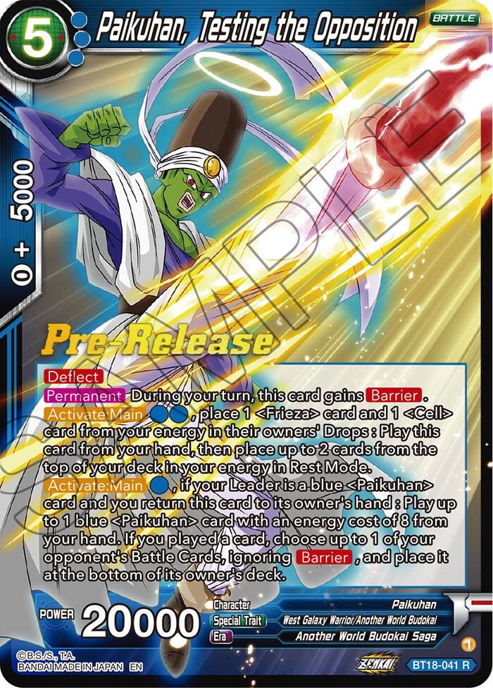 Paikuhan, Testing the Opposition BT18-041 card from Dawn of the Z-Legends Pre-Release Cards