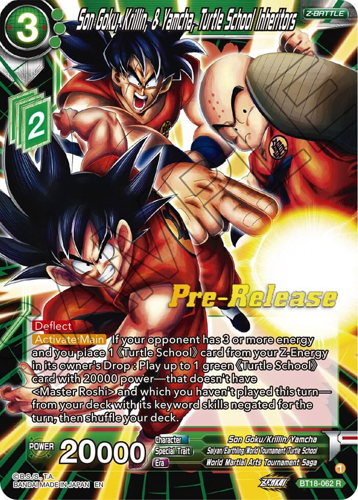 Son Goku, Krillin, & Yamcha, Turtle School Inheritors BT18-062 card from Dawn of the Z-Legends Pre-Release Cards