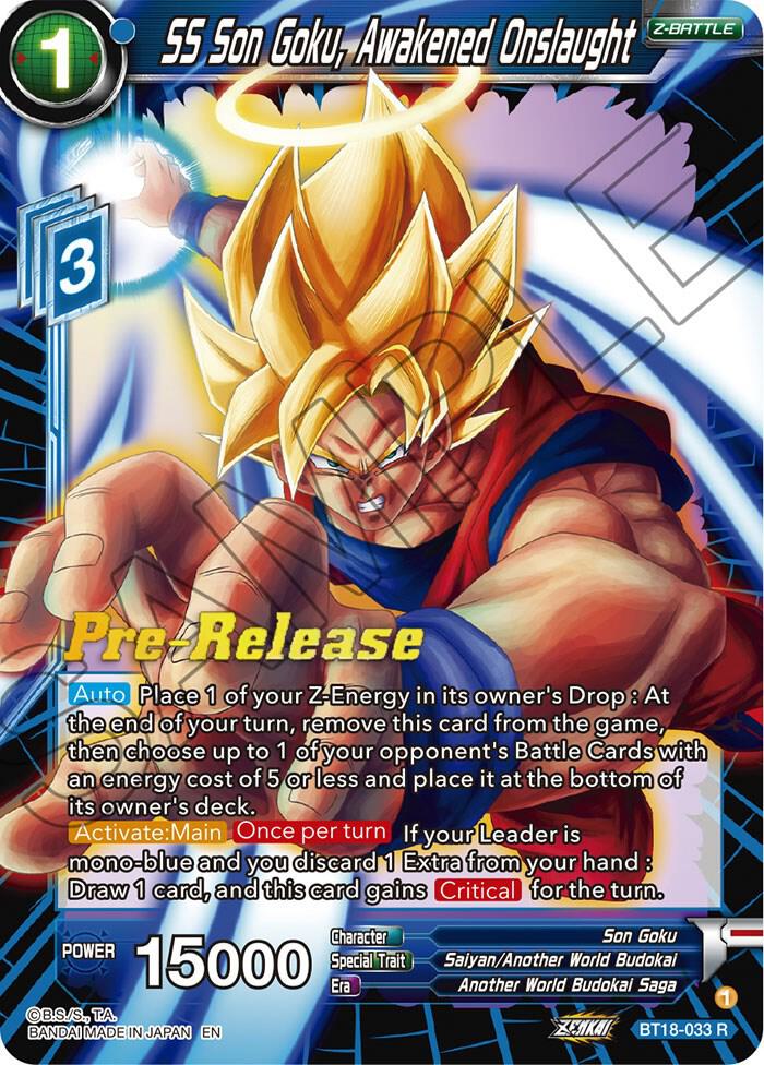 SS Son Goku, Awakened Onslaught BT18-033 card from Dawn of the Z-Legends Pre-Release Cards