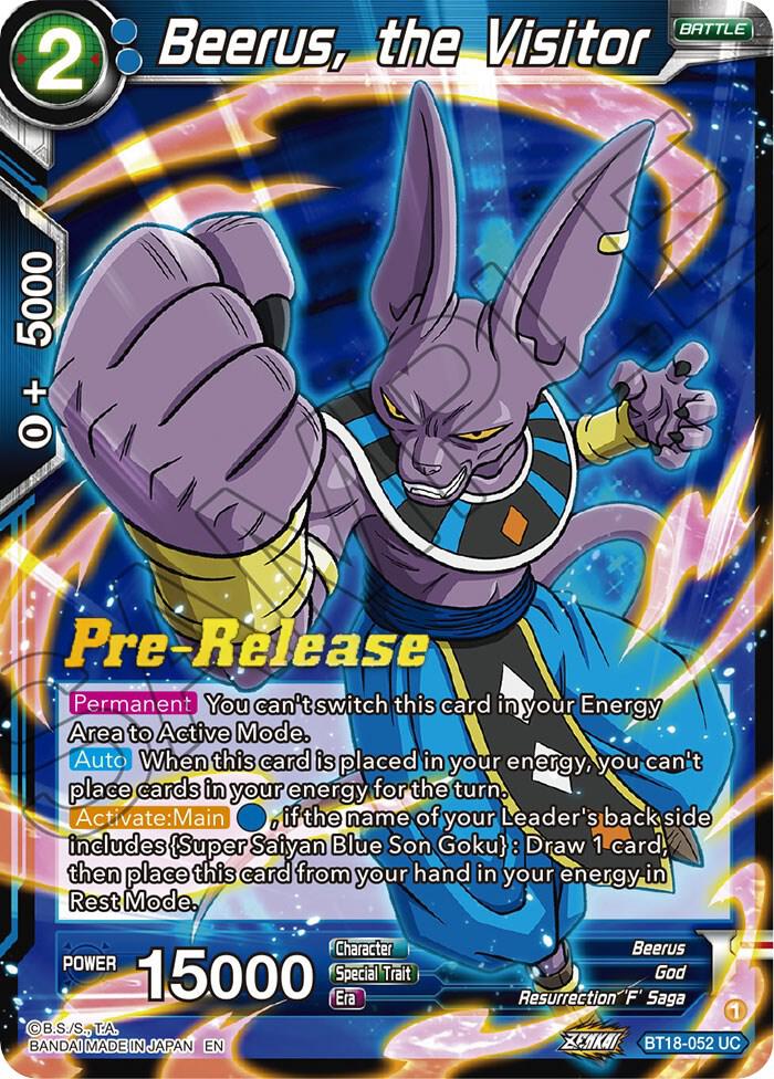 Beerus, the Visitor BT18-052 card from Dawn of the Z-Legends Pre-Release Cards