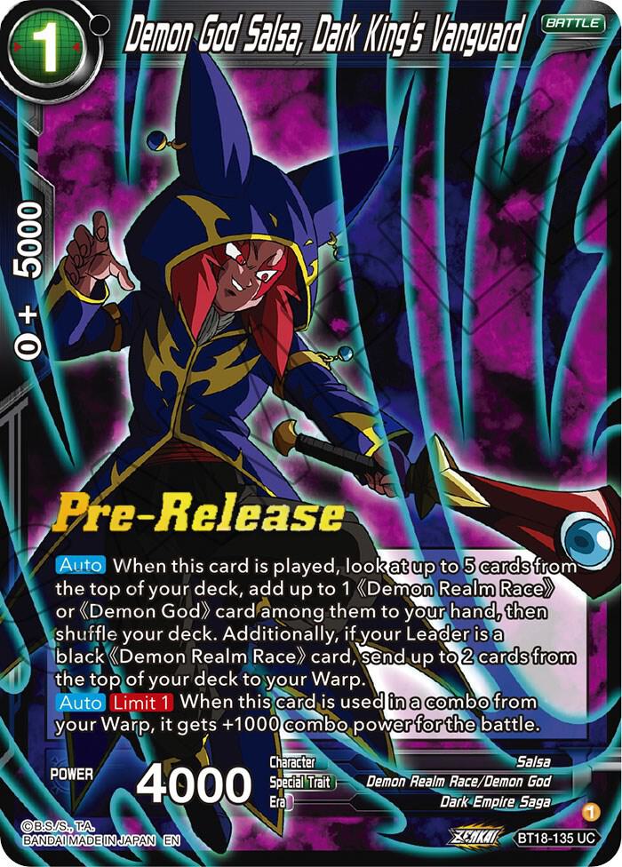 Demon God Salsa, Dark King's Vanguard BT18-135 card from Dawn of the Z-Legends Pre-Release Cards