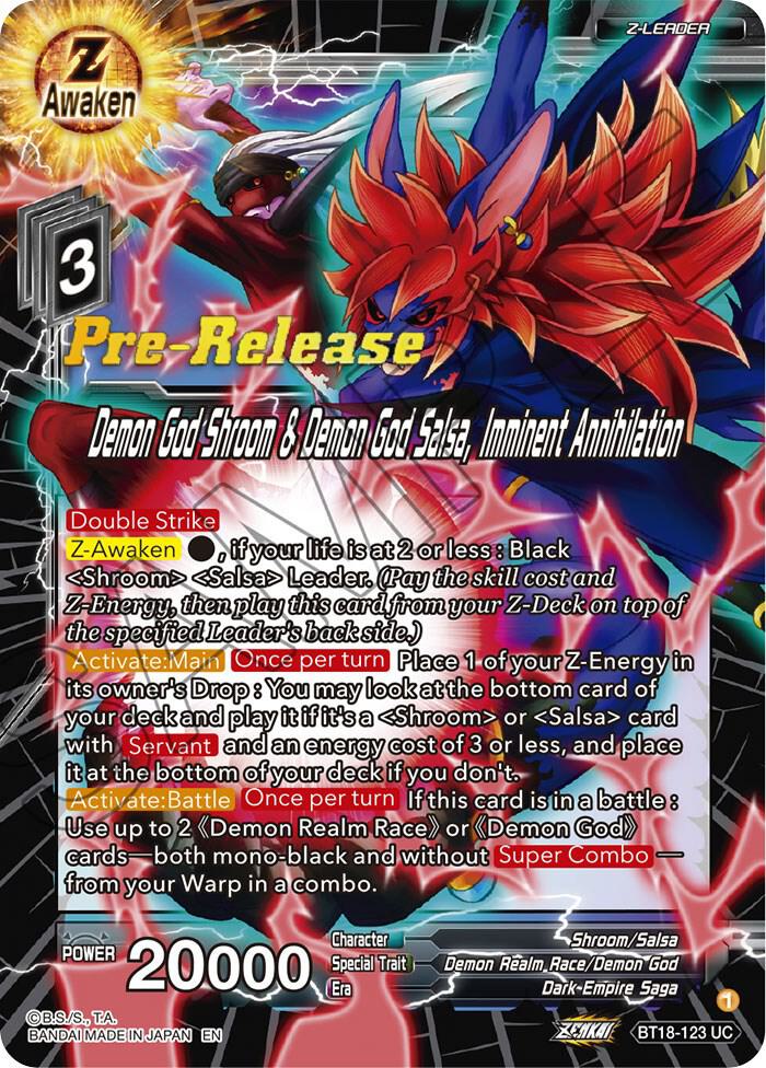 Demon God Shroom & Demon God Salsa, Imminent Annihilation BT18-123 card from Dawn of the Z-Legends Pre-Release Cards