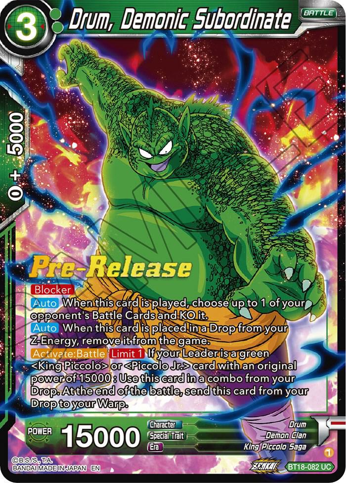 Drum, Demonic Subordinate BT18-082 card from Dawn of the Z-Legends Pre-Release Cards