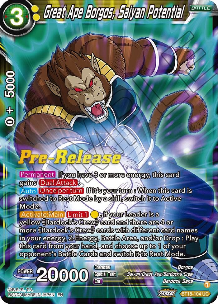 Great Ape Borgos, Saiyan Potential BT18-104 card from Dawn of the Z-Legends Pre-Release Cards