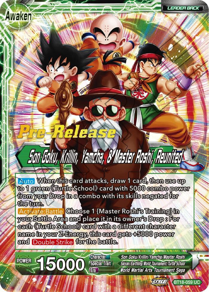 Master Roshi // Son Goku, Krillin, Yamcha, & Master Roshi, Reunited BT18-059 card from Dawn of the Z-Legends Pre-Release Cards