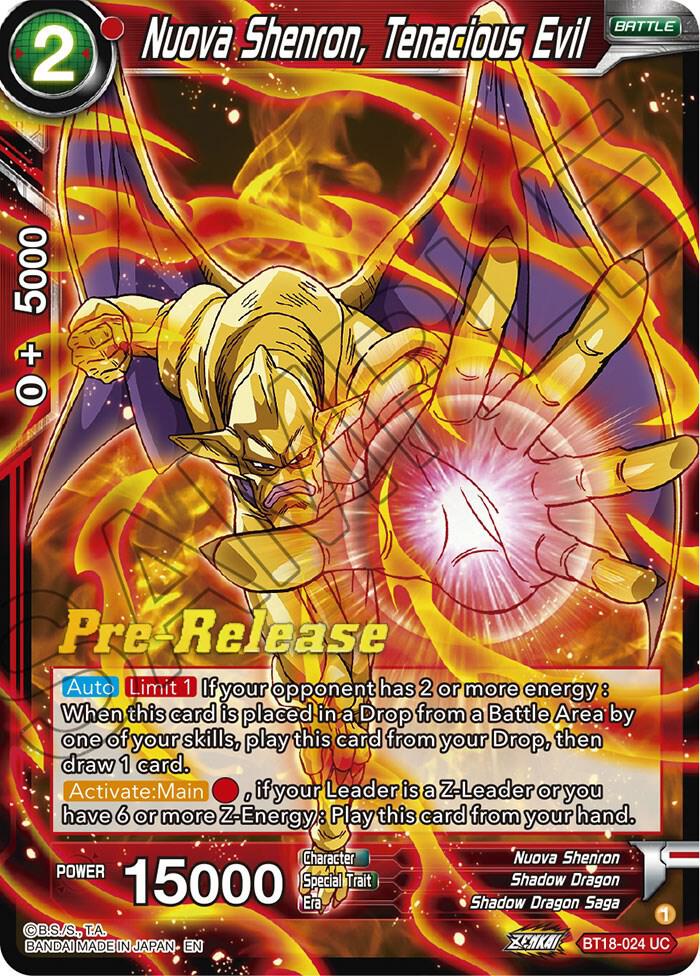 Nuova Shenron, Tenacious Evil BT18-024 card from Dawn of the Z-Legends Pre-Release Cards