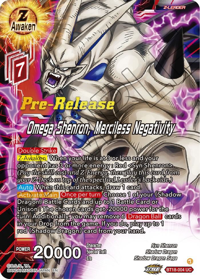 Omega Shenron, Merciless Negativity BT18-004 card from Dawn of the Z-Legends Pre-Release Cards