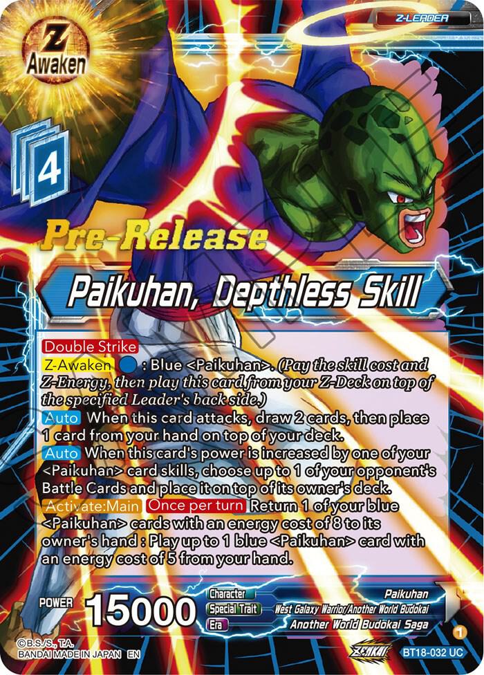 Paikuhan, Depthless Skill BT18-032 card from Dawn of the Z-Legends Pre-Release Cards