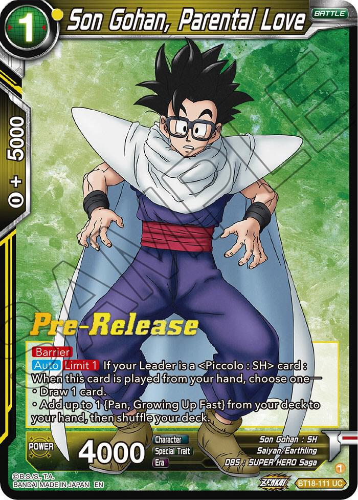 Son Gohan, Parental Love BT18-111 card from Dawn of the Z-Legends Pre-Release Cards