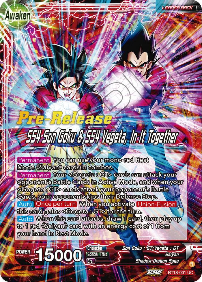 Son Goku & Vegeta // SS4 Son Goku & SS4 Vegeta, In It Together BT18-001 card from Dawn of the Z-Legends Pre-Release Cards