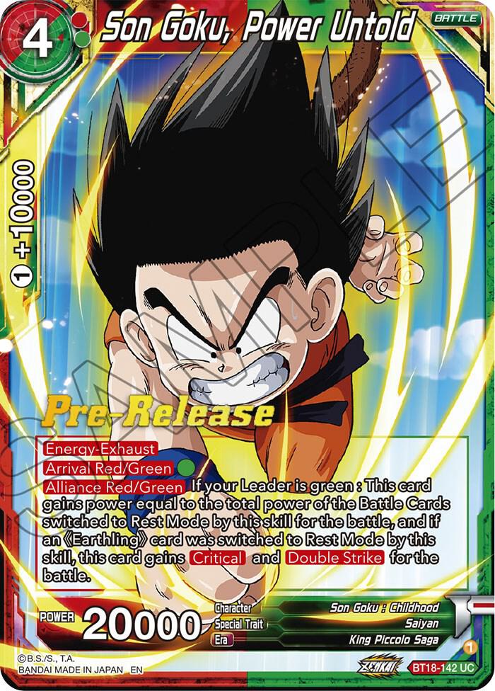 Son Goku, Power Untold BT18-142 card from Dawn of the Z-Legends Pre-Release Cards