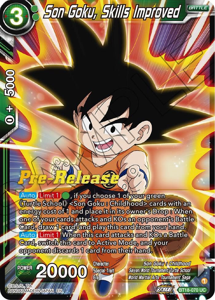Son Goku, Skills Improved BT18-070 card from Dawn of the Z-Legends Pre-Release Cards