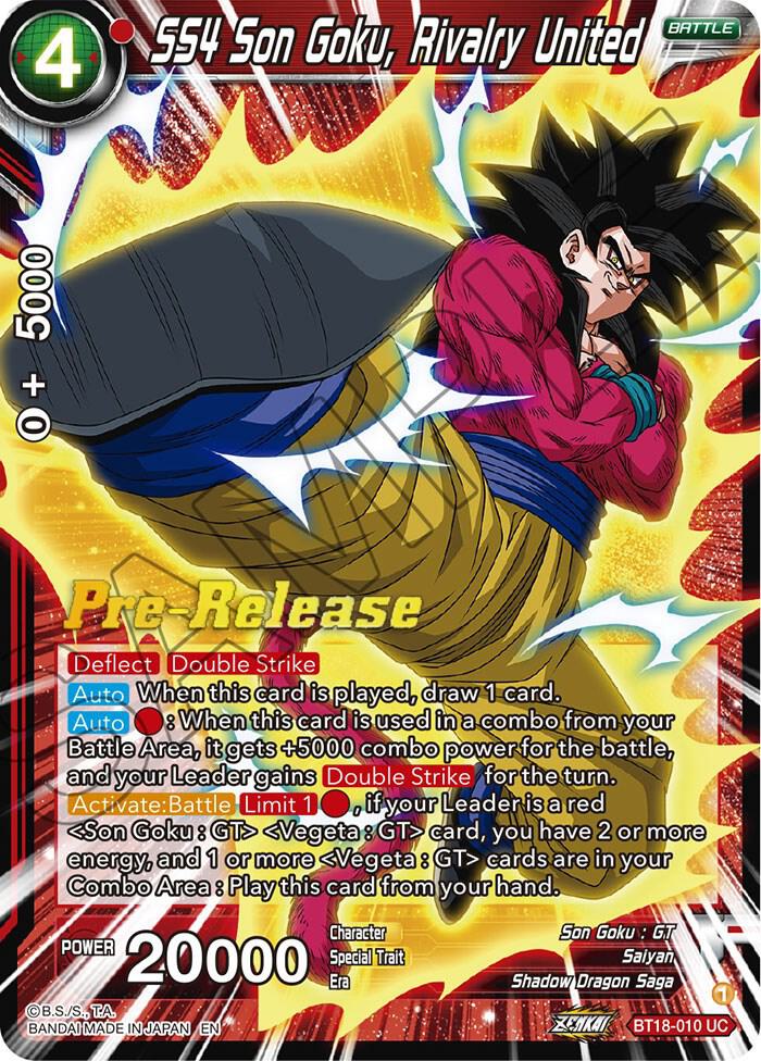SS4 Son Goku, Rivalry United BT18-010 card from Dawn of the Z-Legends Pre-Release Cards