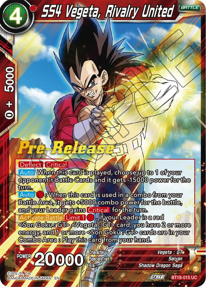 SS4 Vegeta, Rivalry United BT18-015 card from Dawn of the Z-Legends Pre-Release Cards