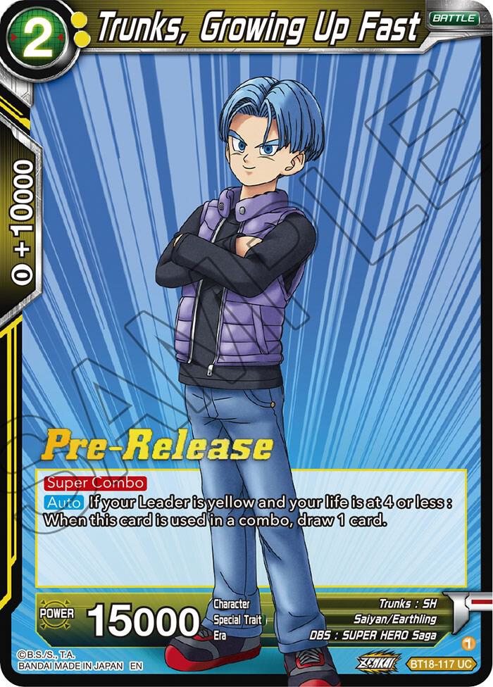 Trunks, Growing Up Fast BT18-117 card from Dawn of the Z-Legends Pre-Release Cards