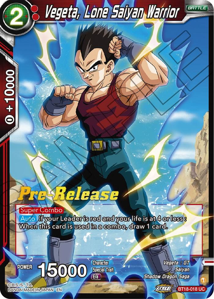 Vegeta, Lone Saiyan Warrior BT18-018 card from Dawn of the Z-Legends Pre-Release Cards