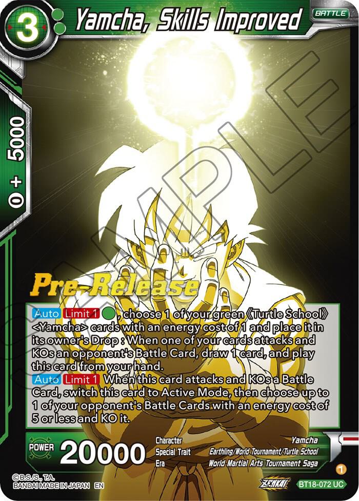 Yamcha, Skills Improved BT18-072 card from Dawn of the Z-Legends Pre-Release Cards