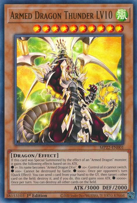 Armed Dragon Thunder LV10 MP22-EN001 card from 2022 Tin of the Pharaoh's Gods