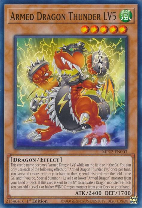 Armed Dragon Thunder LV5 MP22-EN003 card from 2022 Tin of the Pharaoh's Gods