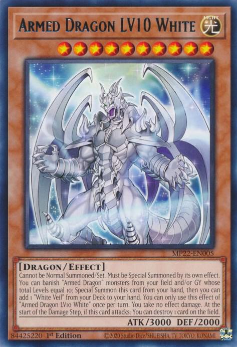 Armed Dragon LV10 White MP22-EN005 card from 2022 Tin of the Pharaoh's Gods
