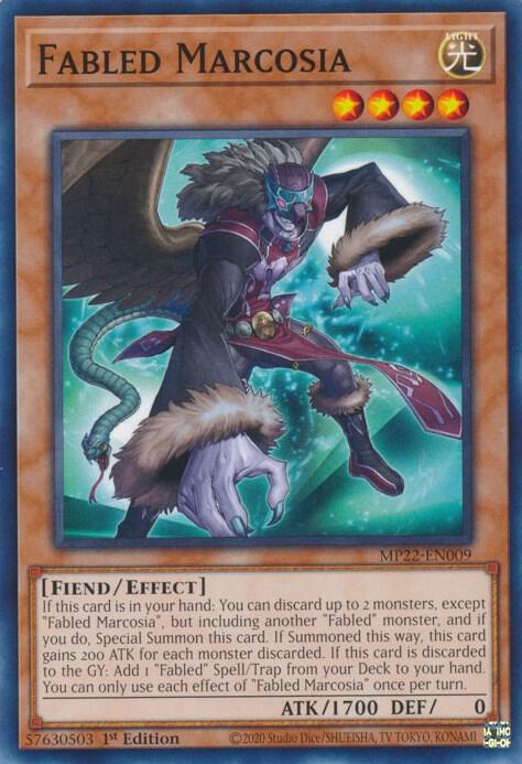 Fabled Marcosia MP22-EN009 card from 2022 Tin of the Pharaoh's Gods