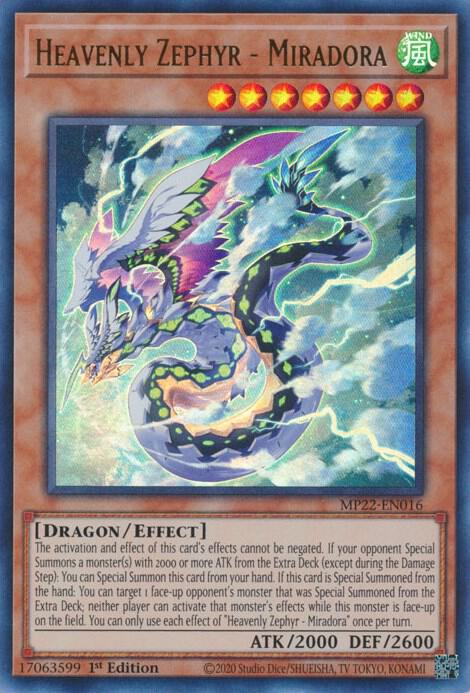 Heavenly Zephyr - Miradora MP22-EN016 card from 2022 Tin of the Pharaoh's Gods