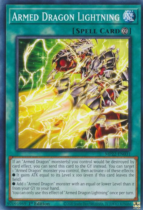 Armed Dragon Lightning MP22-EN031 card from 2022 Tin of the Pharaoh's Gods