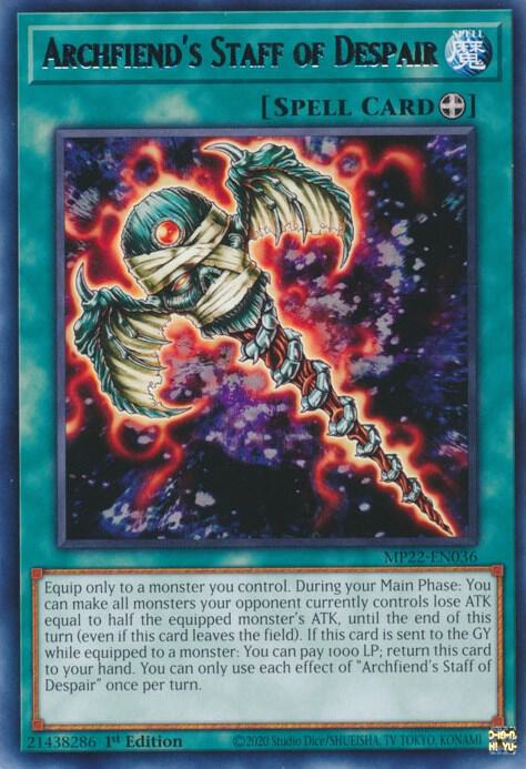 Archfiend's Staff of Despair MP22-EN036 card from 2022 Tin of the Pharaoh's Gods