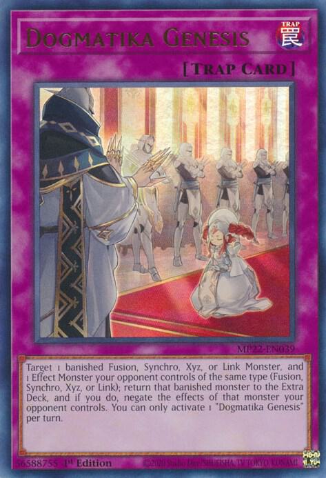 Dogmatika Genesis MP22-EN039 card from 2022 Tin of the Pharaoh's Gods