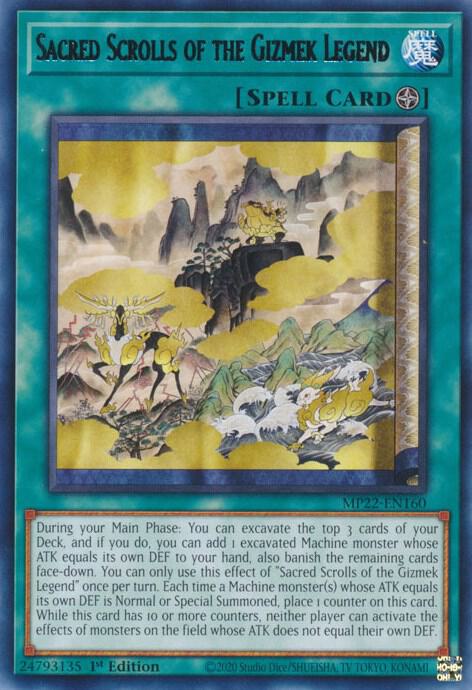 Sacred Scrolls of the Gizmek Legend MP22-EN160 card from 2022 Tin of the Pharaoh's Gods