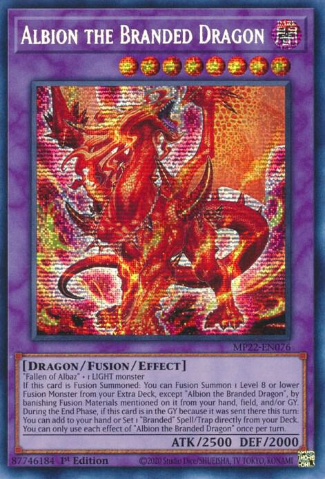 Albion the Branded Dragon MP22-EN076 card from 2022 Tin of the Pharaoh's Gods