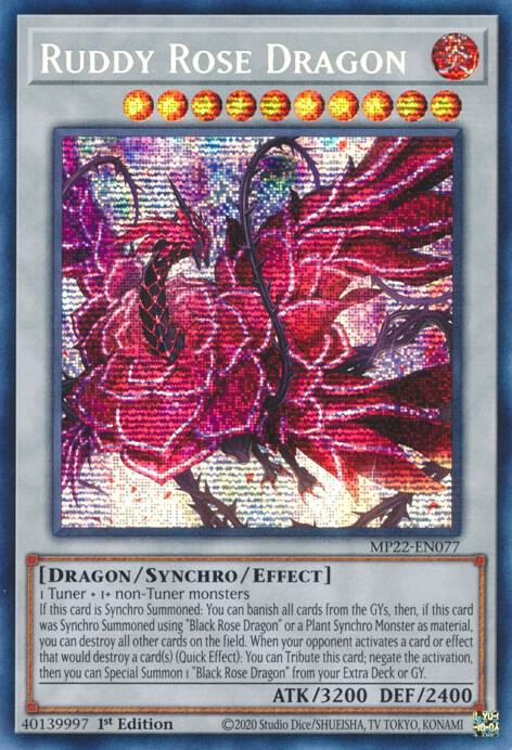 Ruddy Rose Dragon MP22-EN077 card from 2022 Tin of the Pharaoh's Gods