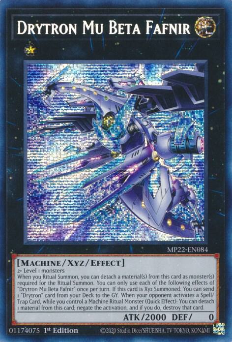 Drytron Mu Beta Fafnir MP22-EN084 card from 2022 Tin of the Pharaoh's Gods
