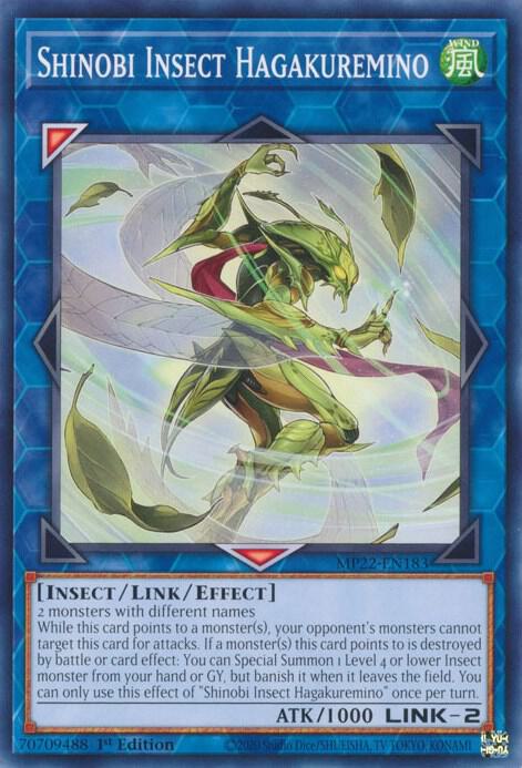 Shinobi Insect Hagakuremino MP22-EN183 card from 2022 Tin of the Pharaoh's Gods