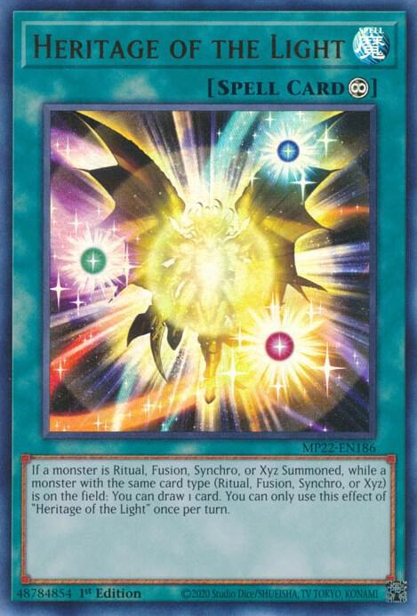 Heritage of the Light MP22-EN186 card from 2022 Tin of the Pharaoh's Gods