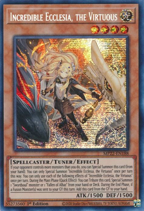 Incredible Ecclesia, the Virtuous MP22-EN188 card from 2022 Tin of the Pharaoh's Gods