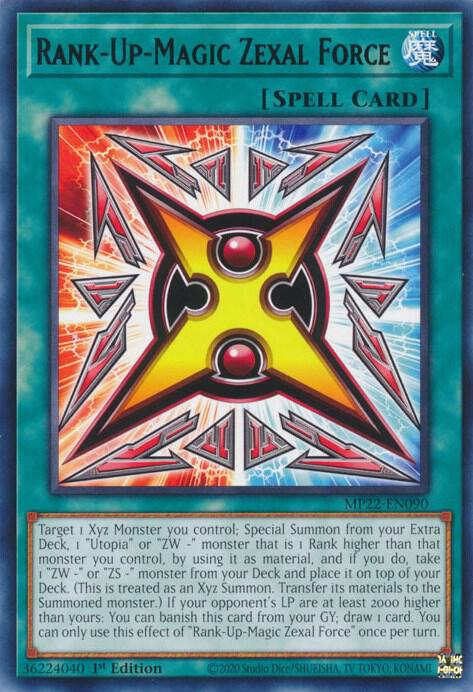 Rank-Up-Magic Zexal Force MP22-EN090 card from 2022 Tin of the Pharaoh's Gods