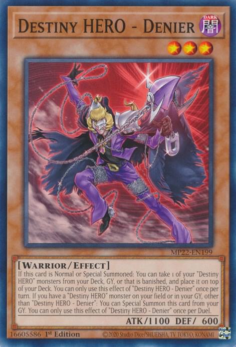 Destiny HERO - Denier MP22-EN199 card from 2022 Tin of the Pharaoh's Gods