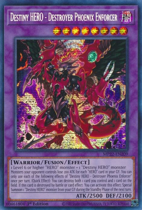 Destiny HERO - Destroyer Phoenix Enforcer MP22-EN209 card from 2022 Tin of the Pharaoh's Gods