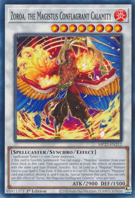 Zoroa, the Magistus Conflagrant Calamity MP22-EN212 card from 2022 Tin of the Pharaoh's Gods