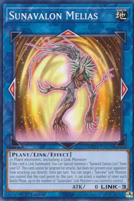 Sunavalon Melias MP22-EN115 card from 2022 Tin of the Pharaoh's Gods