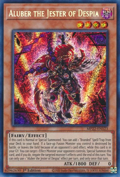 Aluber the Jester of Despia MP22-EN123 card from 2022 Tin of the Pharaoh's Gods