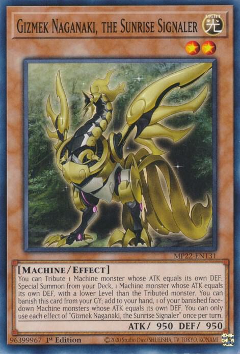 Gizmek Naganaki, the Sunrise Signaler MP22-EN131 card from 2022 Tin of the Pharaoh's Gods