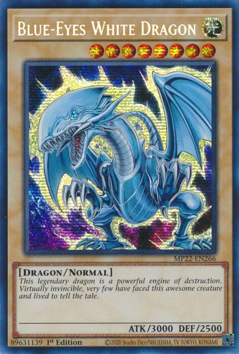 Blue-Eyes White Dragon MP22-EN266 card from 2022 Tin of the Pharaoh's Gods