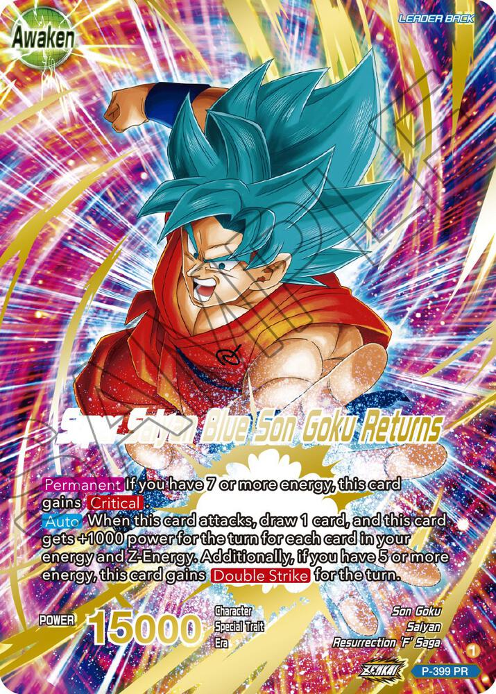 Son Goku // Super Saiyan Blue Son Goku Returns (Gold-Stamped) P-399 card from Promotion Cards