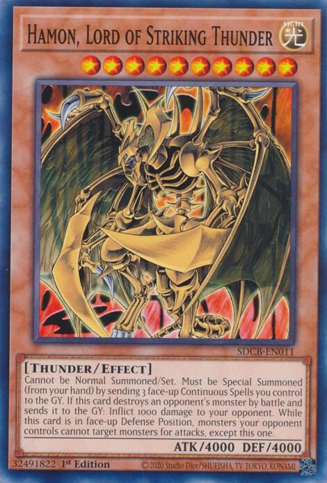 Hamon, Lord of Striking Thunder SDCB-EN011 card from Structure Deck: Legend of the Crystal Beasts
