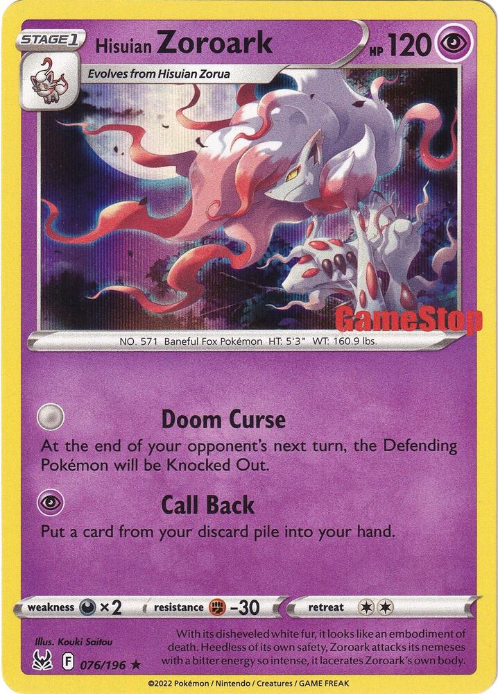 Hisuian Zoroark (Gamestop Exclusive) 076/196 card from Miscellaneous Cards & Products
