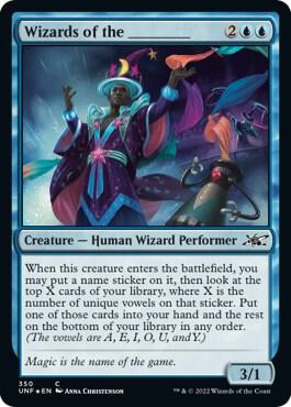 Wizards of the _______ (Galaxy Foil) 350 card from Unfinity